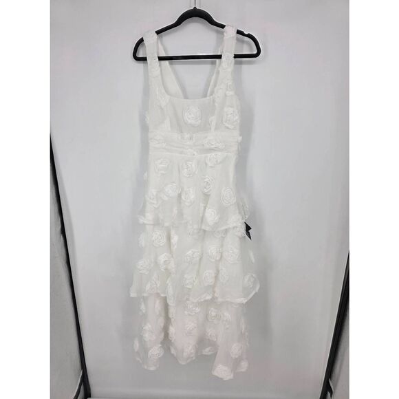 NWT Lulus Exceptional Entrance White Sleeveless Tiered Rosette Midi Dress Small - Picture 6 of 6